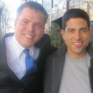 John Mancini as a Doorman on the set of Ugly Betty with actor Adam Rodriguez