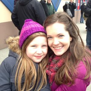 Ella Anderson with Meghann Fahy on set of Law & Order SVU in New York City