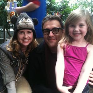 Ella Anderson with Jenna Fischer and Matt Champagne on the set of Tribecca Film The Giant Mechanical Man