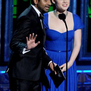 Aziz Ansari and Jane Levy at event of The 64th Primetime Emmy Awards 2012