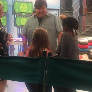 Dan Schnieder with Ella Anderson and Riele Downs on the set of Henry Danger