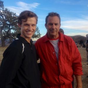 Connor Weil on the set of McFarland starring Kevin Costner
