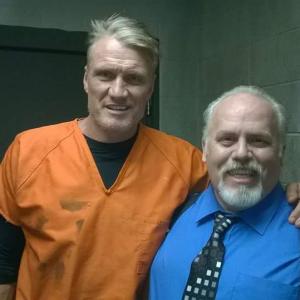 DL with Dolph Lundgren on the set of Riot!