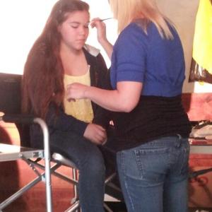 Tiffany Martinez as Kendra in Horror movie 13/13/13 getting hair & make up done.