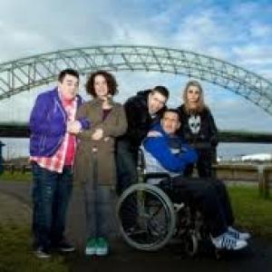 Freddie Hogan with cast of Two Pints of Lager and a Packet of Crisps