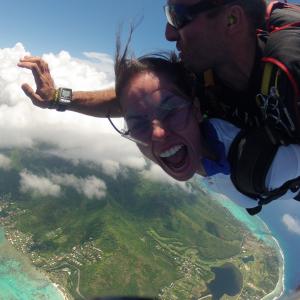 Vanessa skydiving in Moorea, French Polynesia