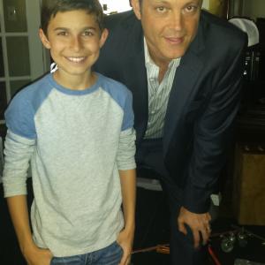 Austin Chase with Vince Vaughn on the set of True Detective.
