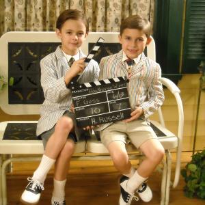 Max Charles and Austin Chase on the set of Community 