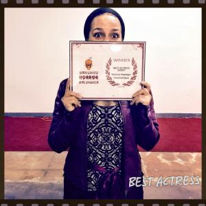 Vanessa at the Florida Horror Film Festival in Tampa FL accepting her Best Actress award for her work in Unbridled Chaos