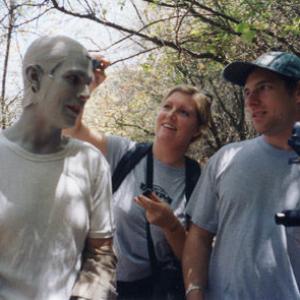 Brian Vermeire receives a touchup  direction from Jennifer White and Nick Termini during the shooting of Hell Hath No Fury 2002 American Movie Classics Monsterfest Finalist