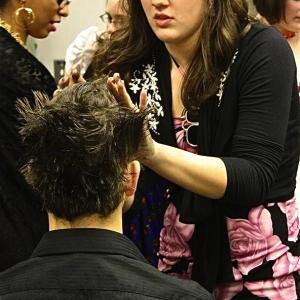 Mary Rose Maher styling hair for Actor in Briar Rose Awakens A Musical