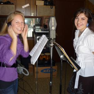 Mary Rose Maher and Paige Pilarski in the studio recording a duet for The Heritance musical soundtrack.