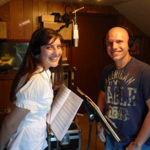 Mary Rose Maher and Richard Palmer in the studio singing a duet for the The Heritance musical soundtrack