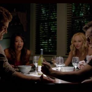 Paul Wesley Emily C Chang Candice Accola and Michael Malarkey in The Vampire Diaries