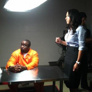 On set of Americas Most Wanted playing the role of Detective Michelle Romagnoli