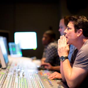 WriterDirector Daniel R Chavez with mixer Josh Eckberg at Warner Bros mixing Broken Glass