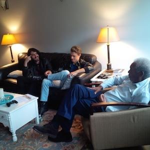Euguen Leon with Pasha Pellosie and Morgan Freeman on set of Life Itself