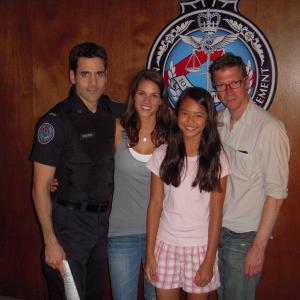 Ben Bass, Missy Peregrym, Chelsea Clark and Director David Wellington after shooting Rookie Blue S1E7 (Hot and Bothered)