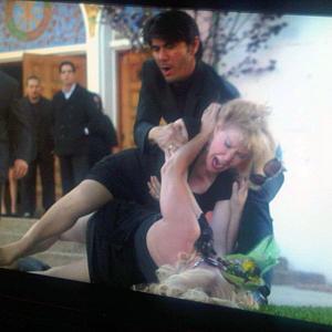 Fight scene from feature 'American Girls'...Trish Cook character, Linda Palmer, attacks the murderer.. May, 2012.
