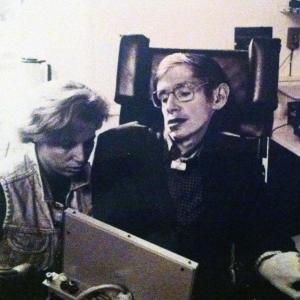 Diane Beam with Stephen Hawking at his original Cambridge office, Cambridge, England