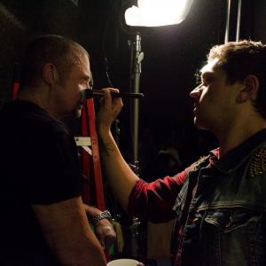 Drew Talbot on set of Nightmares with actor Kane Hodder