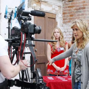 Getting direction from Alison Sweeny on the set of Dating Grace