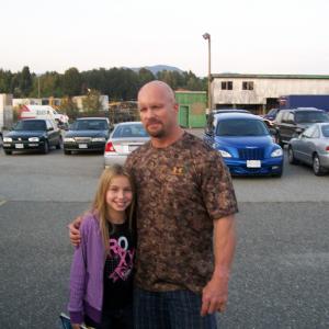 Samantha Page on set with Stone Cold, wrestler turned actor, Steve Austin. 2009.