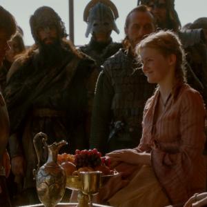 Aimee Richardson as Myrcella Baratheon in Game of Thrones with Peter Dinklage as Tyrion Lannister