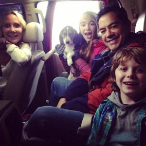 Griffin Kane with Anne Heche, Alissa Skovbye and Carlos Gomez on the set of One Christmas Eve, 2014.