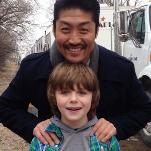 Griffin Kane with Brian Tee behindthescenes of One Christmas Eve 2014