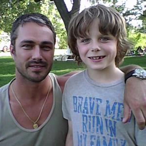 Griffin Kane with Taylor Kinney, on the set of Chicago Fire, 2012