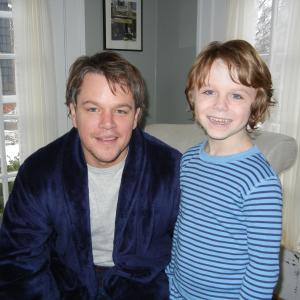 Griffin Kane with Matt Damon on the set of Contagion, 2010.
