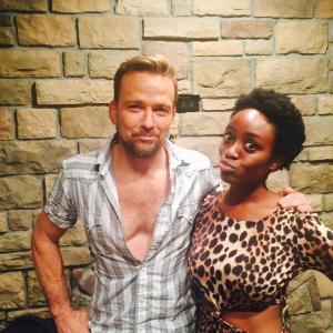 Sean Patrick Flanery and Jessica Obilom on set of Trafficked