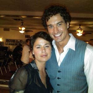 Actor Thierre Di Castro and actress Maura Tierney on the set of 