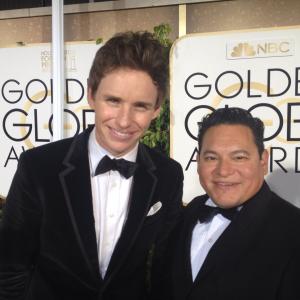 Oscar winning actor Eddie Redmayne with producer Henry K Priest at the Golden Globes