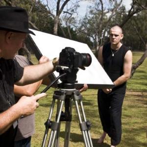 Director Peter Cannon on camera shooting a scene with Tania Zaetta on the movie Just Like U