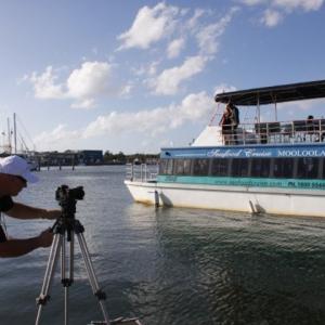 Shooting a scene of the Seafood Cruise boat Mooloolaba on the film Just Like U