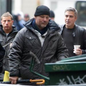 Matt and George Clooney on set of Ides of March