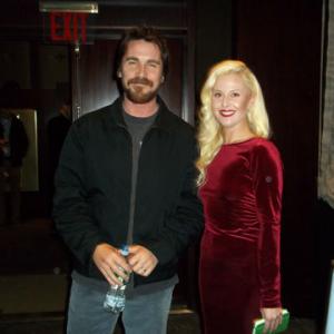 Dawn with actor Christian Bale interviewing him as a SAG Nomination Committee Board Member at a NYC Screening of Out of the Furnace