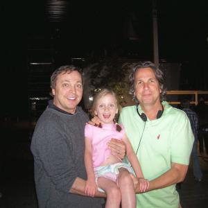 Christa Beth Campbell on set with her two favorite directors--Bobby and Peter Farrelly.