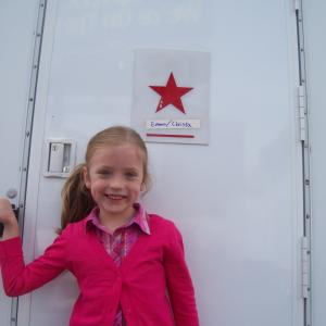 Christa Beth Campbell in front of her trailer on the set of Hall Pass