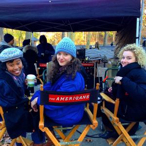 On set of The Americans with Danielle Fishback and Julia Garner