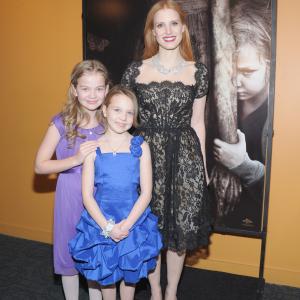 Jessica Chastain, Megan Charpentier and Isabelle Nélisse at event of Mama (2013)