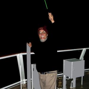 The Olde Stargeezer at sea leading stargazing GREEN laser beam is 6 miles high