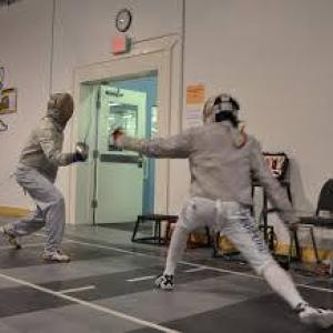 Valiant in fencing practice in Los Angeles for future films.