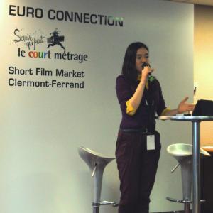 Gabi Suciu presenting Mr. Moonlight @ Euro Connection Short Film Market during Clermont Ferrand Film Festival