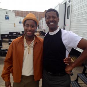 Montrel Miller and Corey Reynolds on the set of Selma