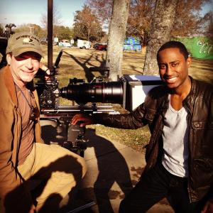 Montrel Miller and director John Stockwell on set of the antilittering commercial for the Mississippi Department of Transportation