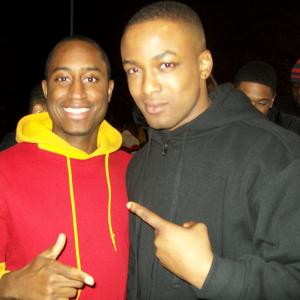 Montrel Miller and Collins Pennie on set of Stomp the Yard 2: Homecoming
