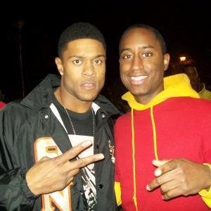 Montrel Miller and Pooch Hall on set of Stomp the Yard 2 Homecoming